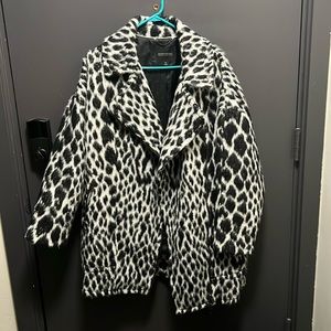 Animal print cocoon wool coat